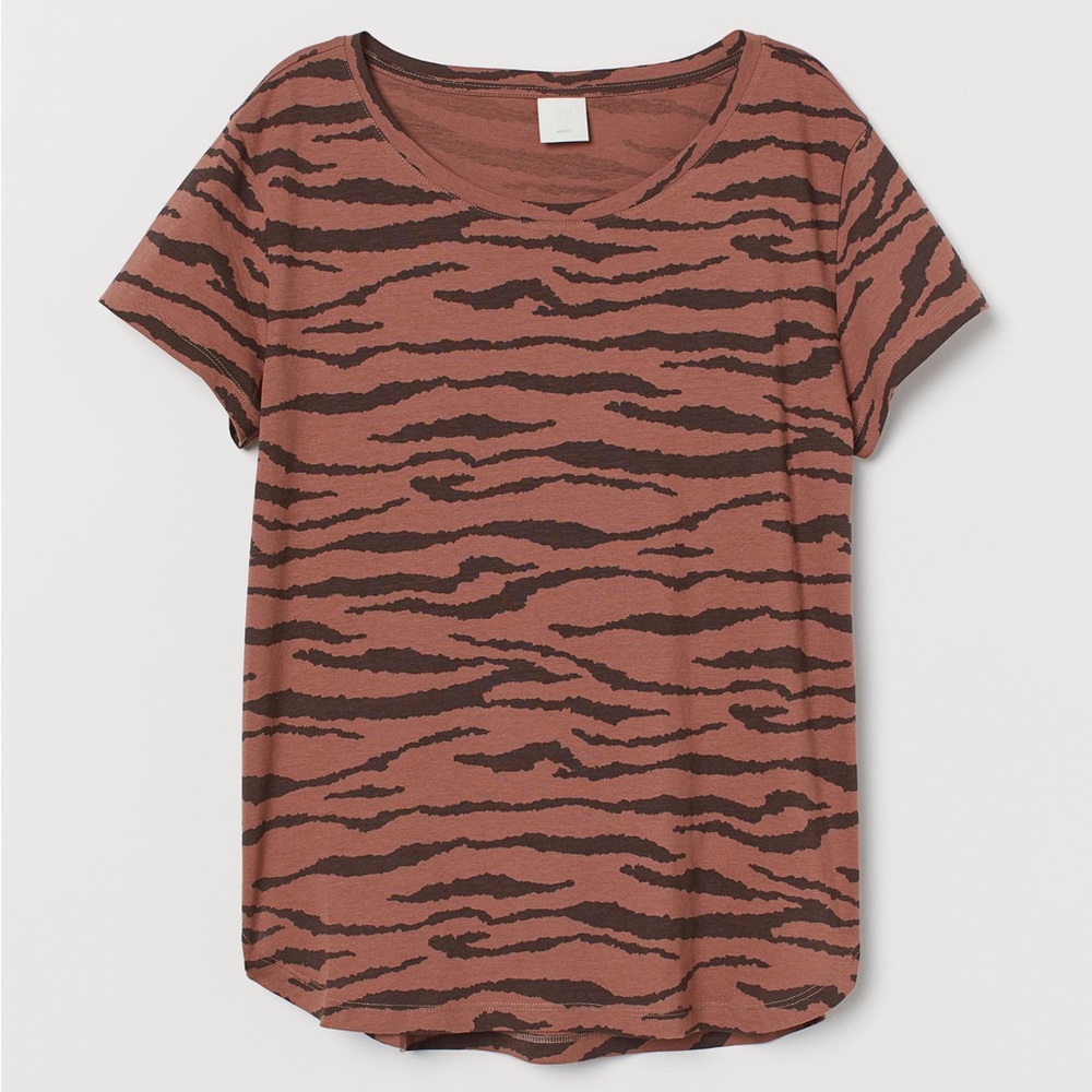 H&M Brown Zebra Print Lightweight Tee Shirt Size Medium